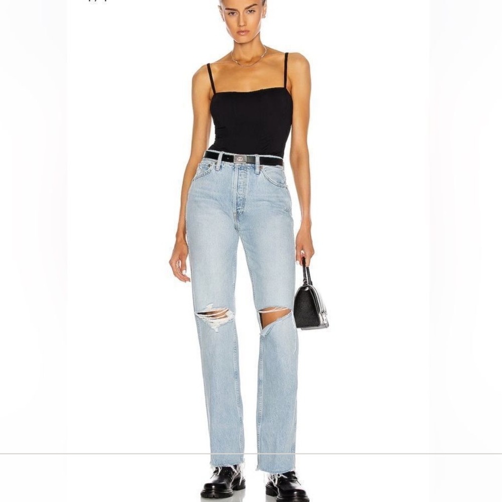REDONE 90’s high rise loose Bleach destroy jeans light wash Distress denim 31